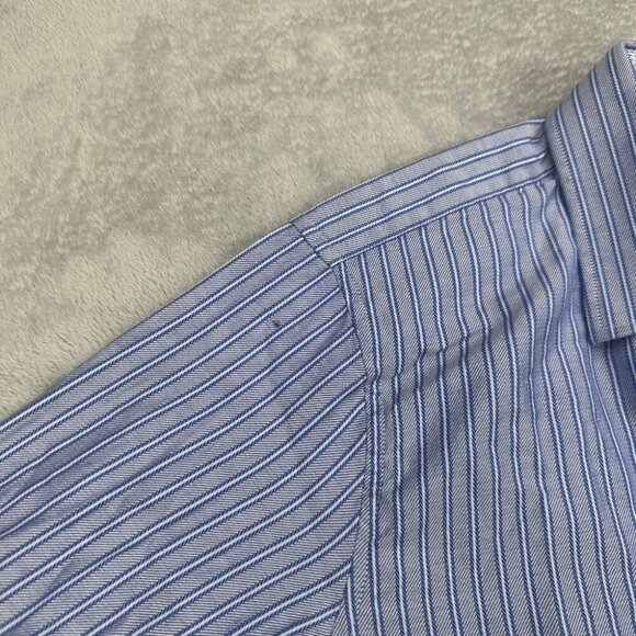 Ted Baker Archive Shirt Mens Size 16 Blue Striped Preppy Long Sleeve Herringbone - Picture 6 of 15